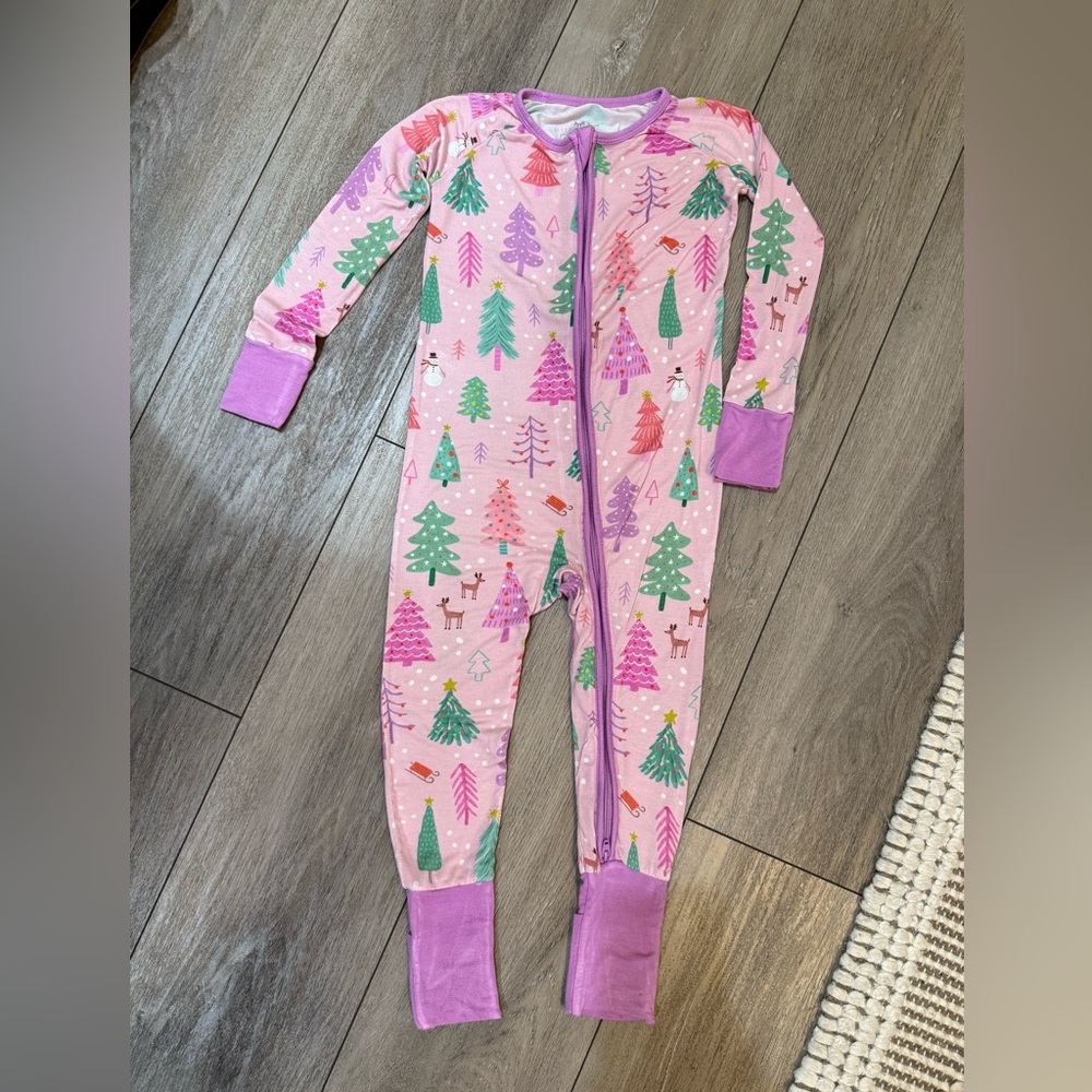 Little Sleepies Zip Jammies -Pink Merry & Bright - Buttery Soft - 18-24 Months